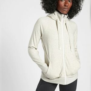 Athleta Triumph Full Zip Hoodie Fog Grey Heather Medium TALL Athletic Sweatshirt